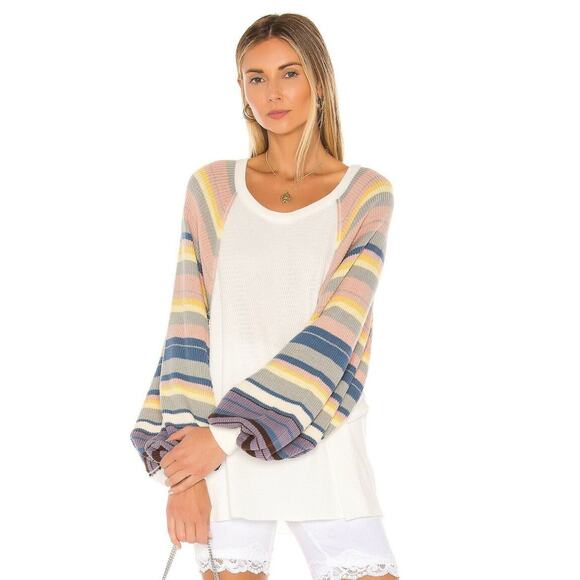 free people oversized striped balloon sleeve thermal - Picture 3 of 3
